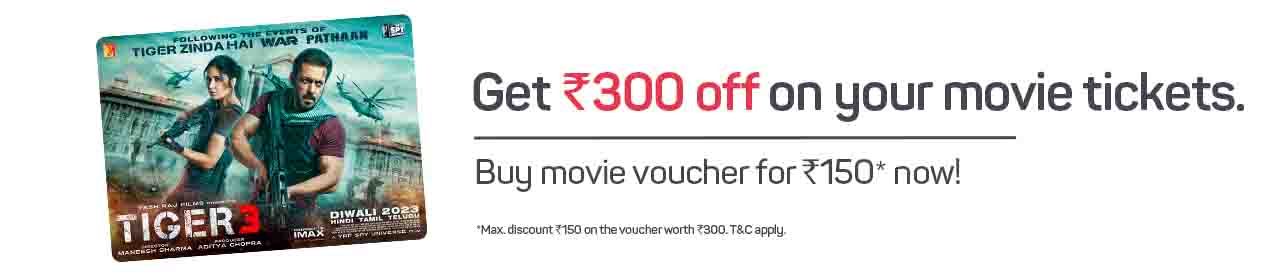 Bookmyshow Tiger 3 Movie Voucher Worth Rs.300 at Rs.150 