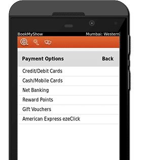 BookMyShow Mobile App Blackberry Device - Payment Options
