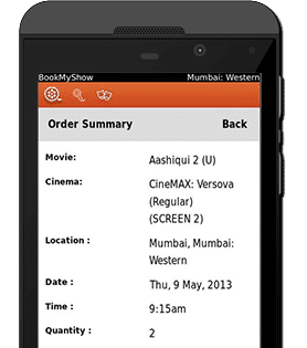 BookMyShow Mobile App Blackberry - Order Summary Page