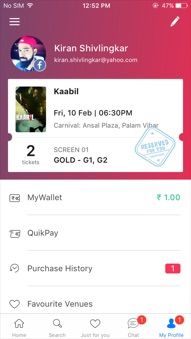 BookMyShow Mobile App Iphone - Your BookMyShow Profile